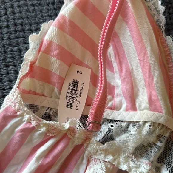 Victoria’s Secret NWT Pink White Lace Striped Chemise Slip Nightie Size Small - Picture 6 of 8